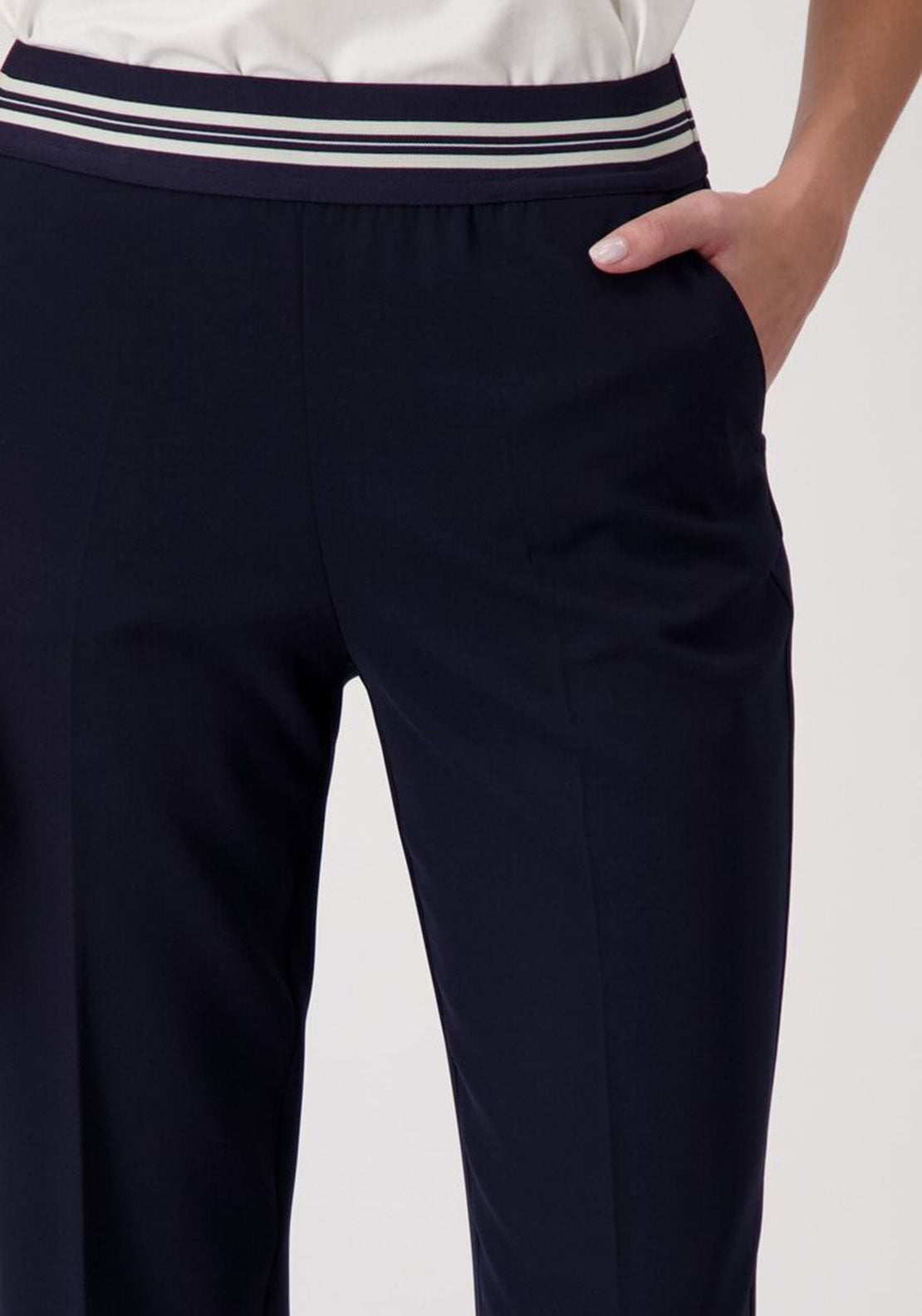 Monari Elasticated Straight Leg Trousers, Navy