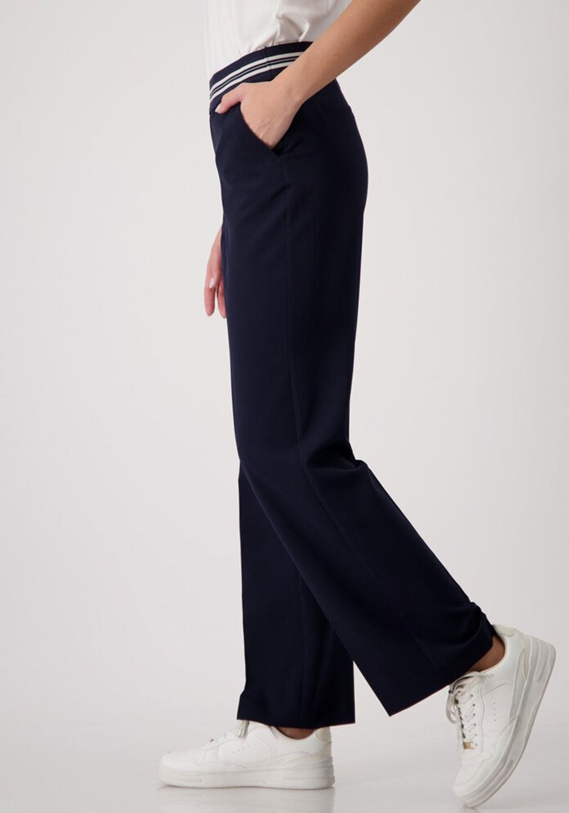 Monari Elasticated Straight Leg Trousers, Navy