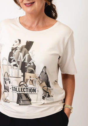 Monari Embellished Graphic T Shirt, Beige