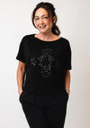 Monari Embellished Embroidered T Shirt, Black