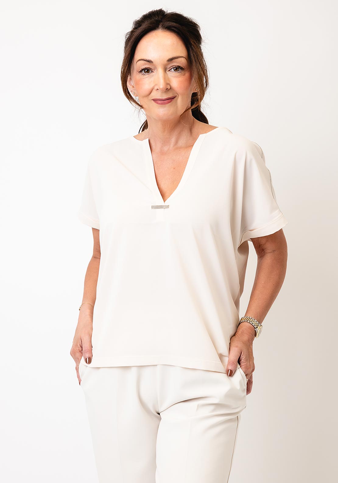 Monari Embellished Chiffon Blouse, Beige