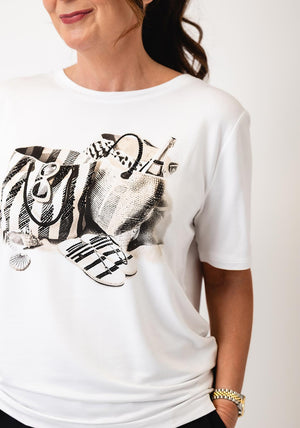 Monari Embellished Graphic T Shirt, White