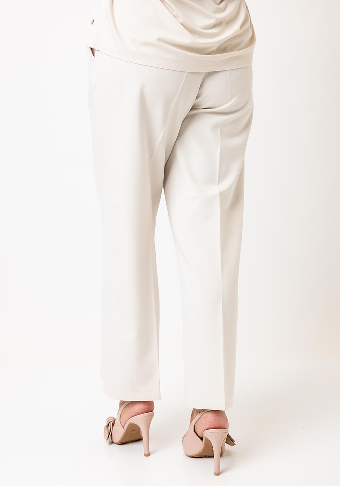 Monari Elasticated Straight Leg Trousers, Beige