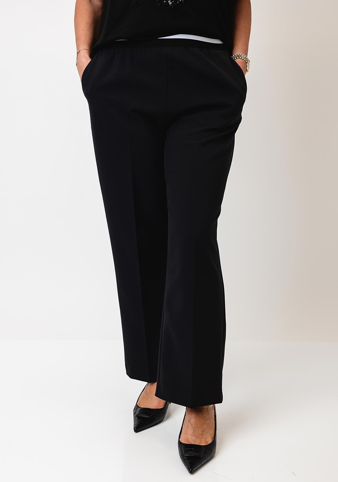 Monari Elasticated Straight Leg Trousers, Black