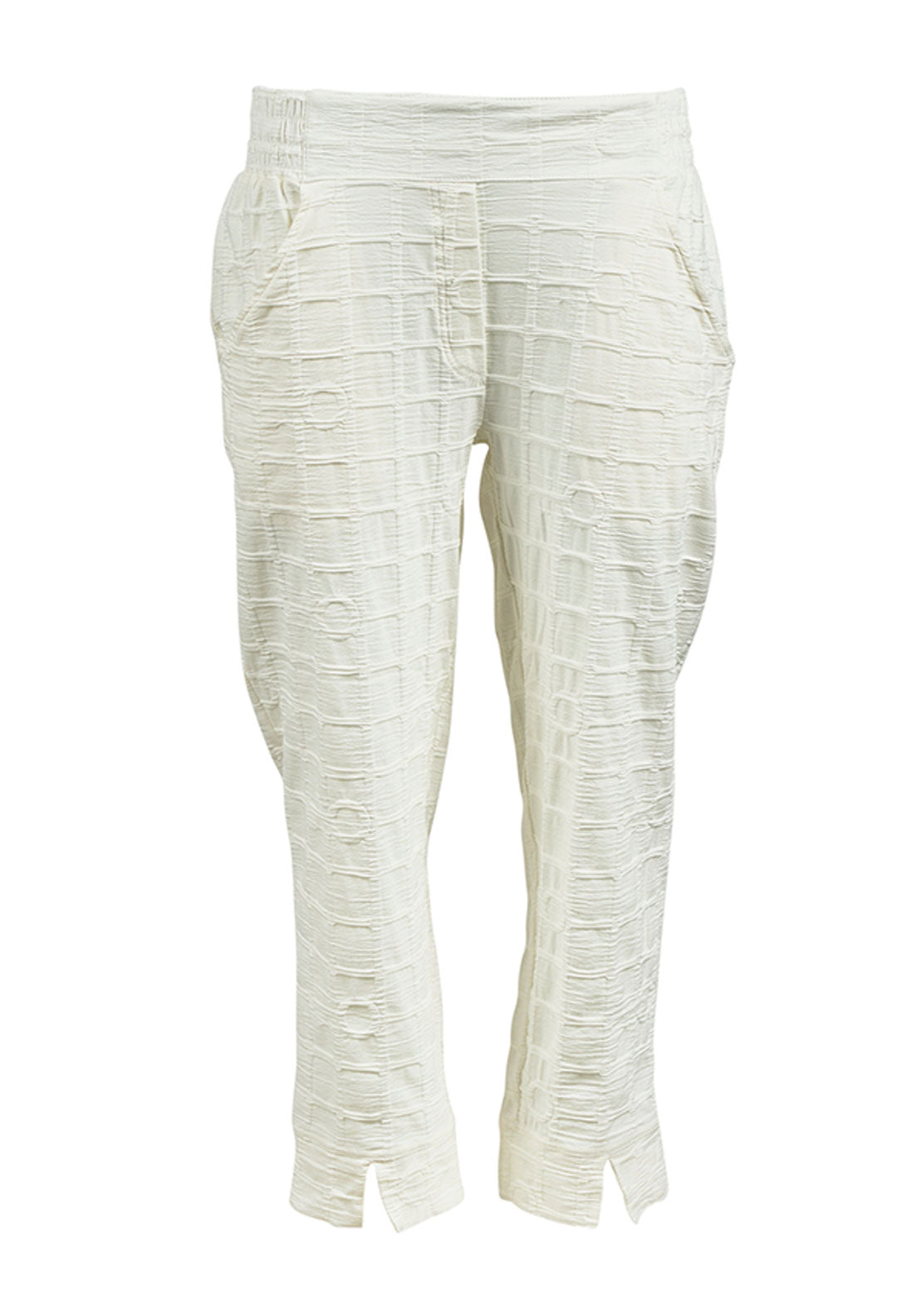 My Soul Bubble Grid Elasticated Cropped Trousers, White