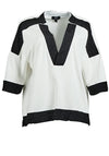 My Soul Jersey Contrast V Neck Blouse, Off White