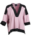 My Soul Jersey Contrast V Neck Blouse, Pink