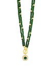 Absolute CZ Halo Double Layered Beaded Necklace, Gold & Green