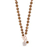 Absolute CZ Ball Beaded T-Bar Necklace, Rose Gold & Brown