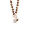 Absolute CZ Ball Beaded T-Bar Necklace, Rose Gold & Brown