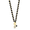 Absolute CZ Ball Beaded T-Bar Necklace, Gold & Black