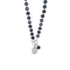Absolute CZ Ball Pearl Beaded T-Bar Necklace, Silver & Navy