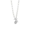 Absolute CZ Ball Pearl Beaded T-Bar Necklace, Silver