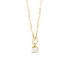 Absolute Square White Opal T-Bar Chain Link Necklace, Gold