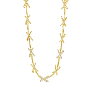 Absolute CZ X Statement Necklace, Gold