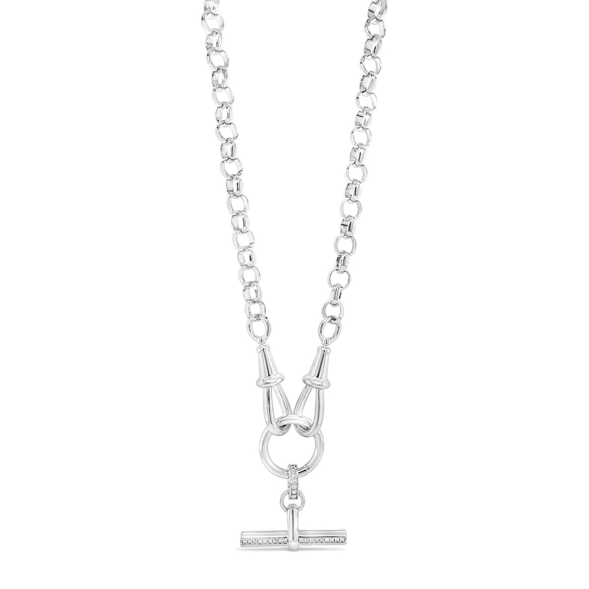 Absolute Statement CZ T-Bar Necklace, Silver
