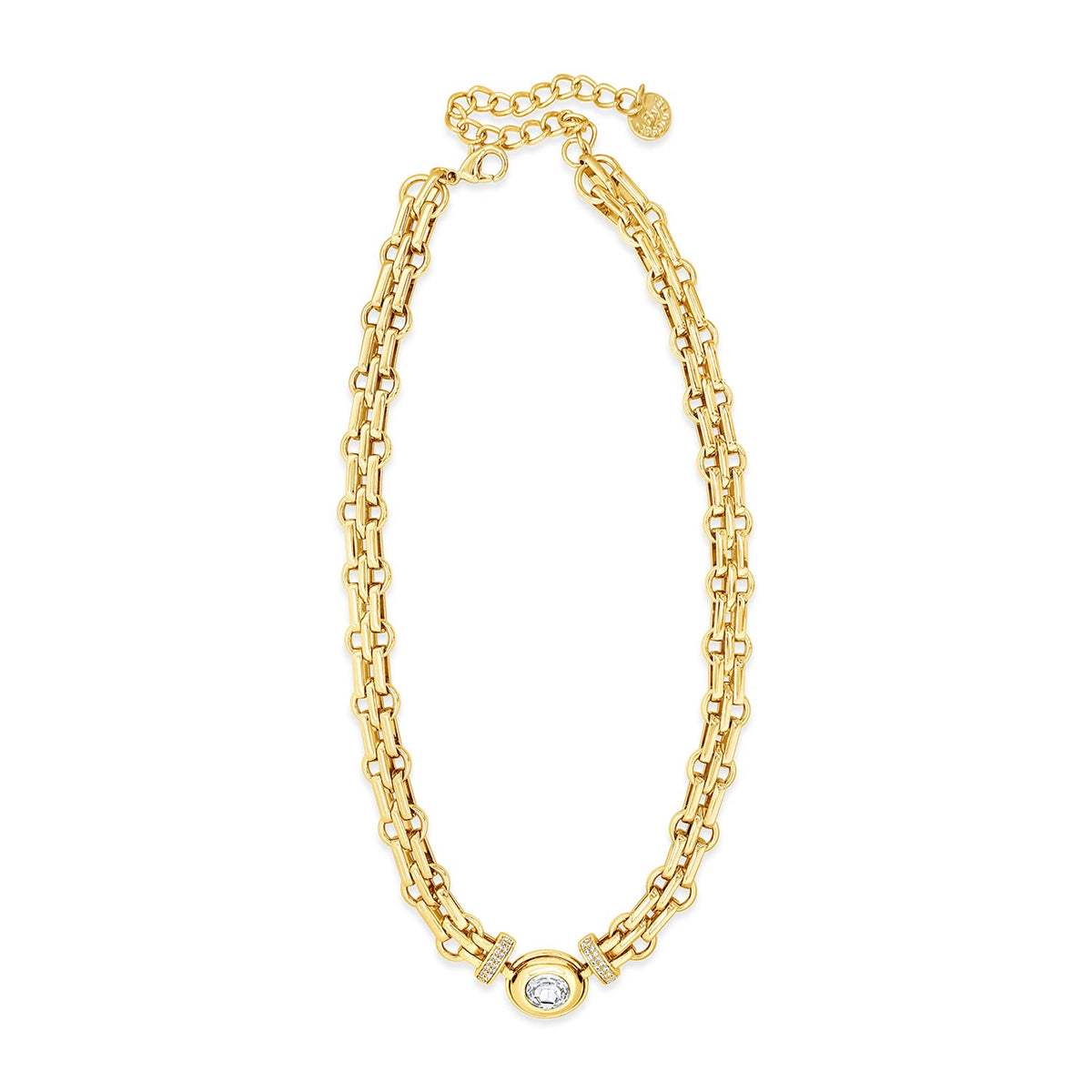 Absolute Double Chain Link CZ Necklace, Gold