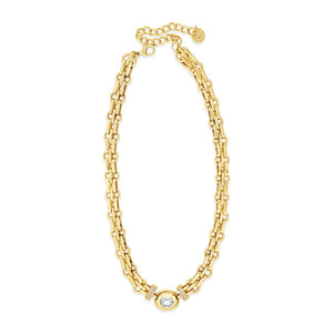 Absolute Double Chain Link CZ Necklace, Gold