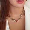 Absolute Double Chain Link Red Stone Necklace, Gold
