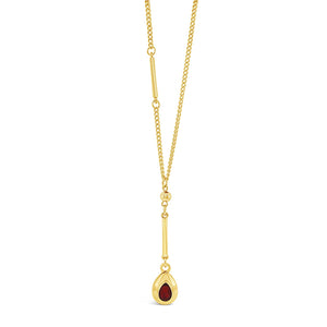 Absolute Red Stone Tear Drop Necklace, Gold