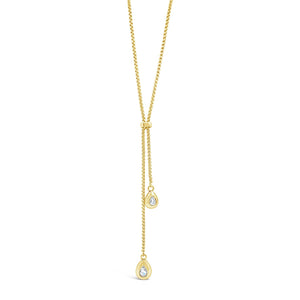 Absolute Chain Link Double Clear Stone Pendant Necklace, Gold