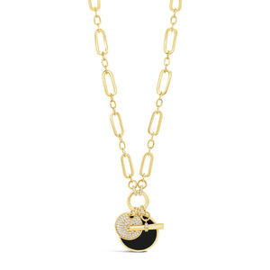 Absolute Chain Link Black Charm Necklace, Gold