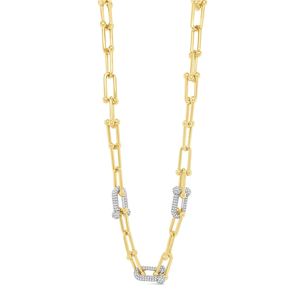 Absolute CZ Chain Link Bar Necklace, Gold