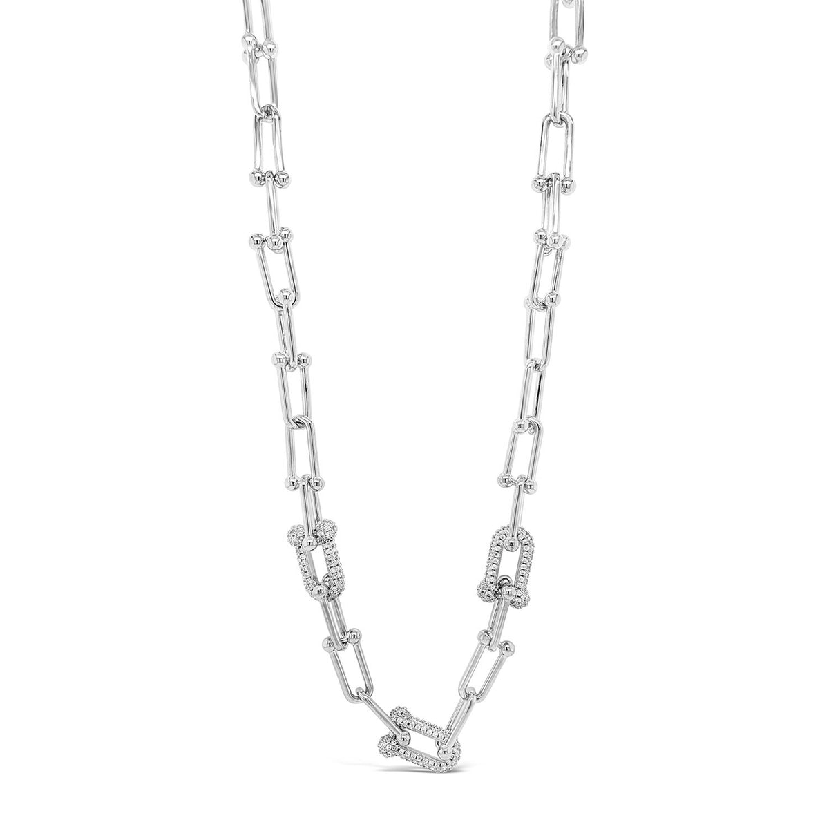 Absolute CZ Chain Link Bar Necklace, Silver