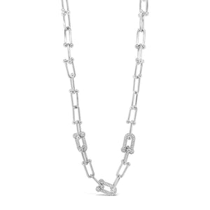Absolute CZ Chain Link Bar Necklace, Silver