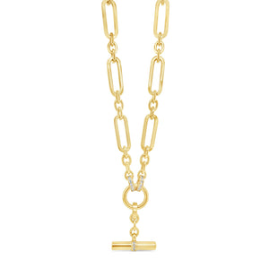 Absolute CZ T-Bar Chain Link Necklace, Gold