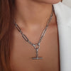 Absolute CZ T-Bar Chain Link Necklace, Silver