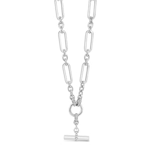 Absolute CZ T-Bar Chain Link Necklace, Silver