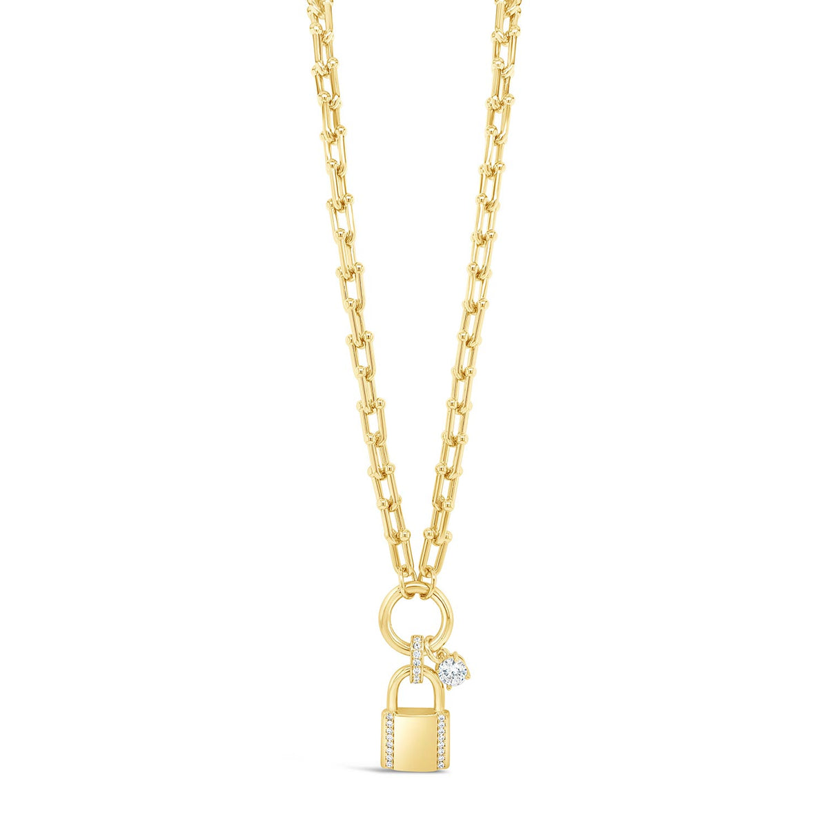 Absolute Locket Chain Link Bar Necklace, Gold