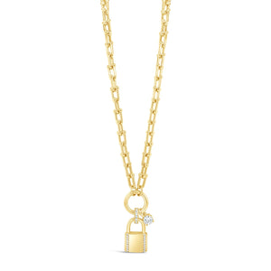Absolute Locket Chain Link Bar Necklace, Gold