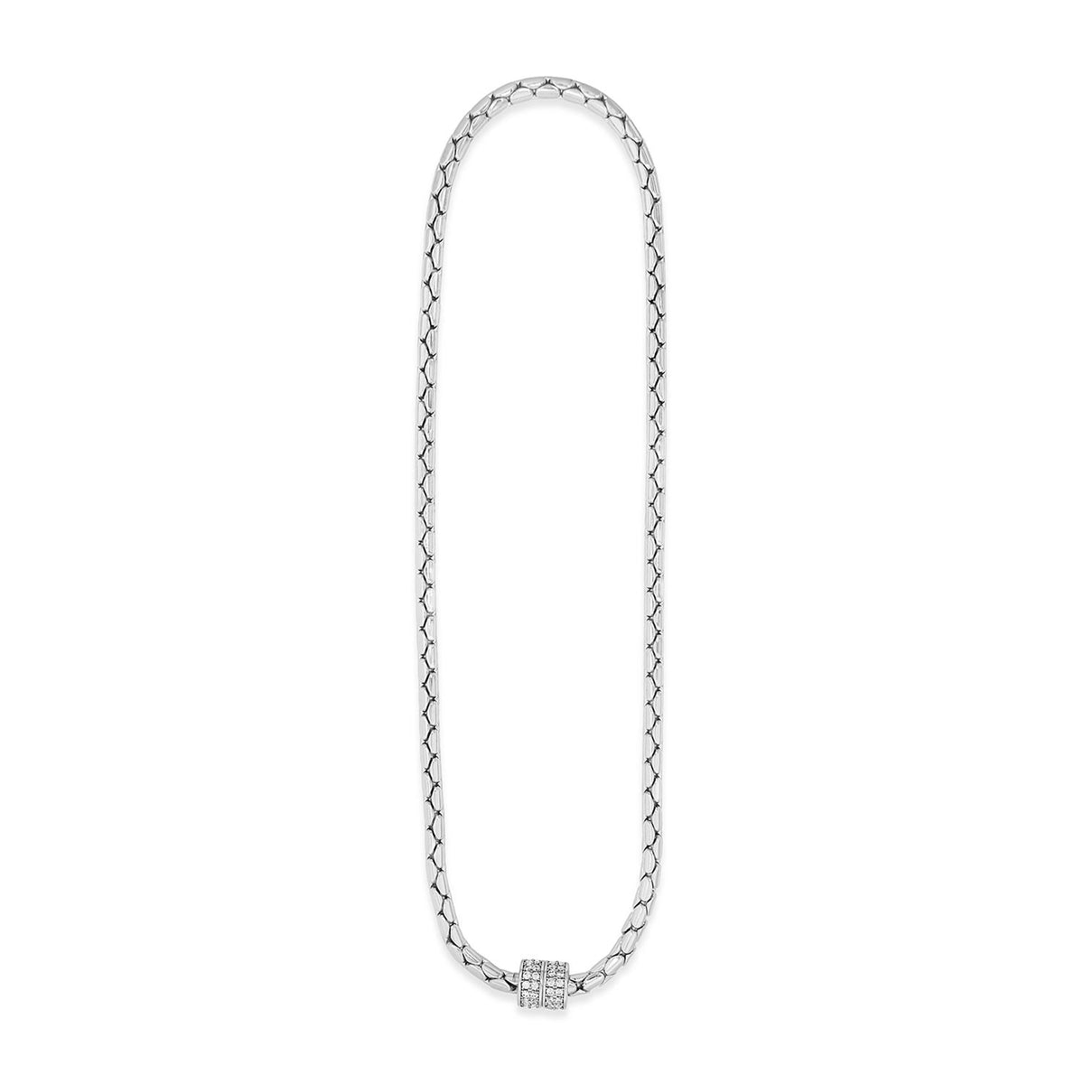 Absolute Box Chain Pavé Magnetic Closure Necklace, Silver