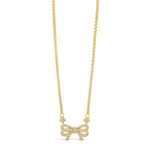 Absolute Pavé Bow Pendant Necklace, Gold