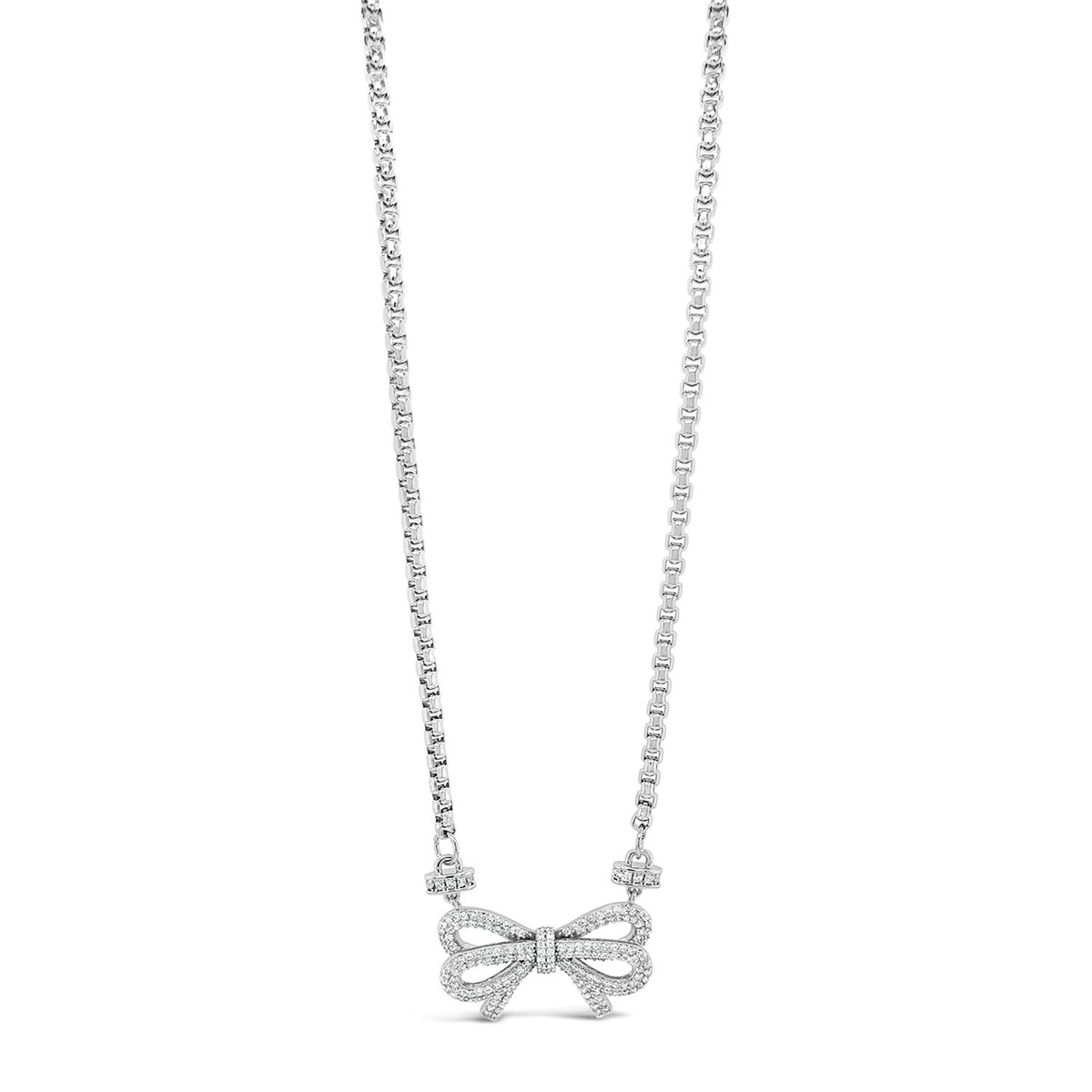 Absolute Pavé Bow Pendant Necklace, Silver