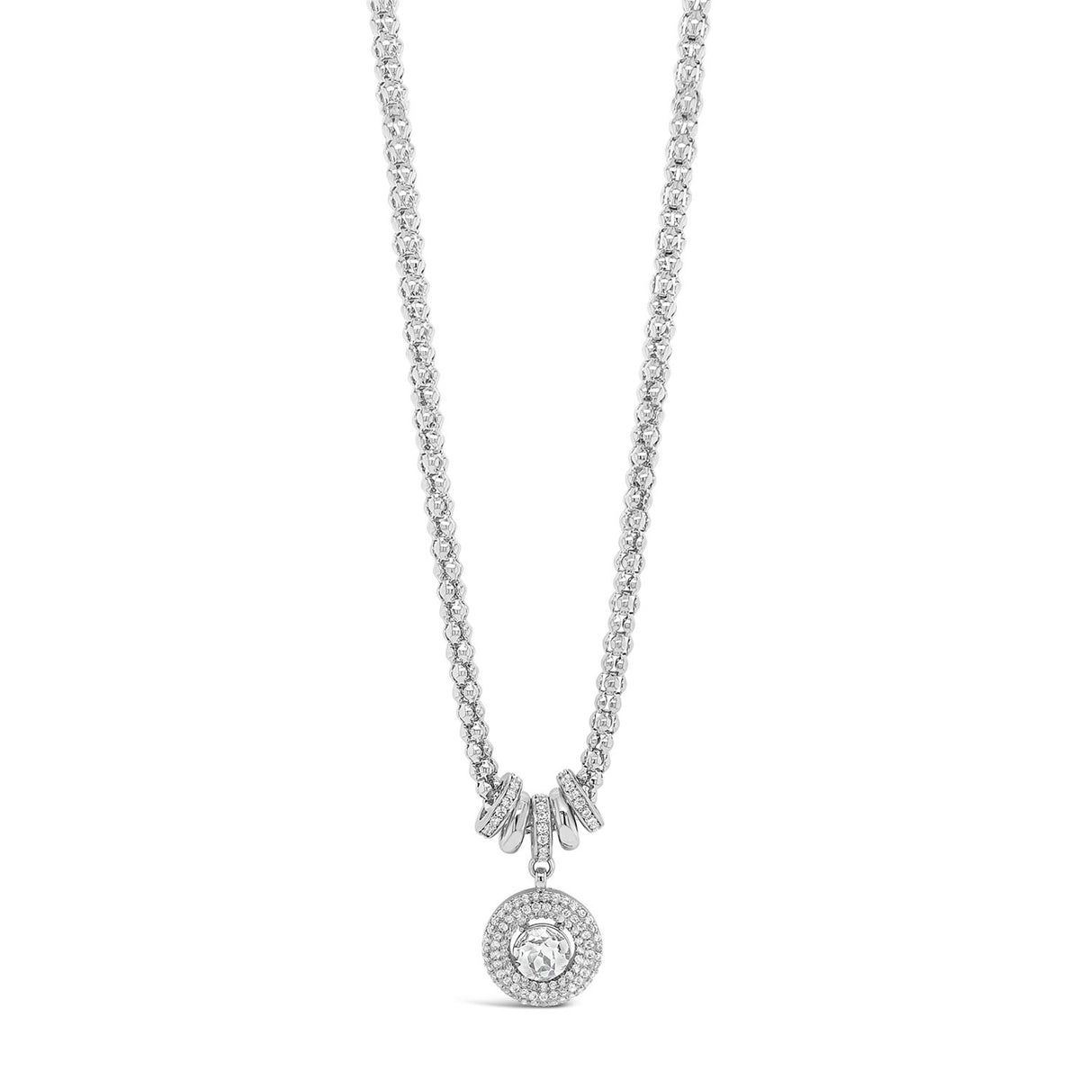 Absolute CZ Rings Halo Pendant Necklace, Silver