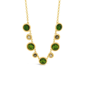 Absolute Olive Green Round CZ Link Necklace, Gold