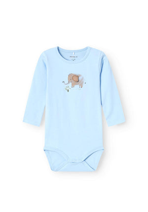 Name It Baby Boy Hannon Long Sleeve Bodysuit, Chambray Blue