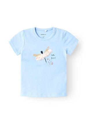 Name It Baby Girl Hyria Short Sleeve Top, Chambray Blue