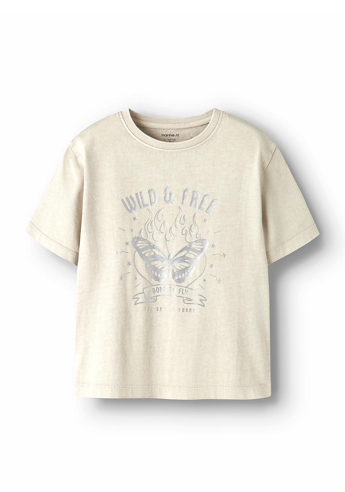 Name It Kid Girl Janta Metallic Print Short Sleeve Tee, Beige