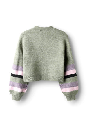 Name It Kid Girl Belen Stripe Long Sleeve Cardigan, Grey