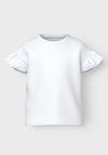 Name It Kid Girl Vilukka Short Sleeve Frill Sleeve Tee, Bright White