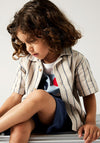 Name It Mini Boy Jax Short Sleeve Stripe Shirt, Beige