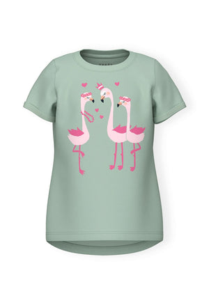 Name It Mini Girl Vix Short Sleeve Tee, Silt Green