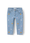 Name It Mini Girl Bella Floral Mom Jean, Light Blue Denim