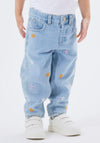 Name It Mini Girl Bella Floral Mom Jean, Light Blue Denim