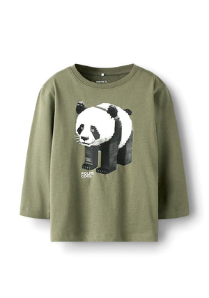 Name It Mini Boy Salan Panda Long Sleeve Top, Green
