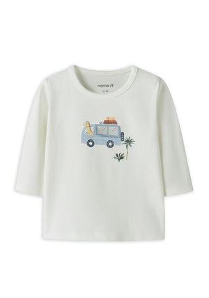 Name It Baby Boy Herro Animal Detail Long Sleeve Top, White